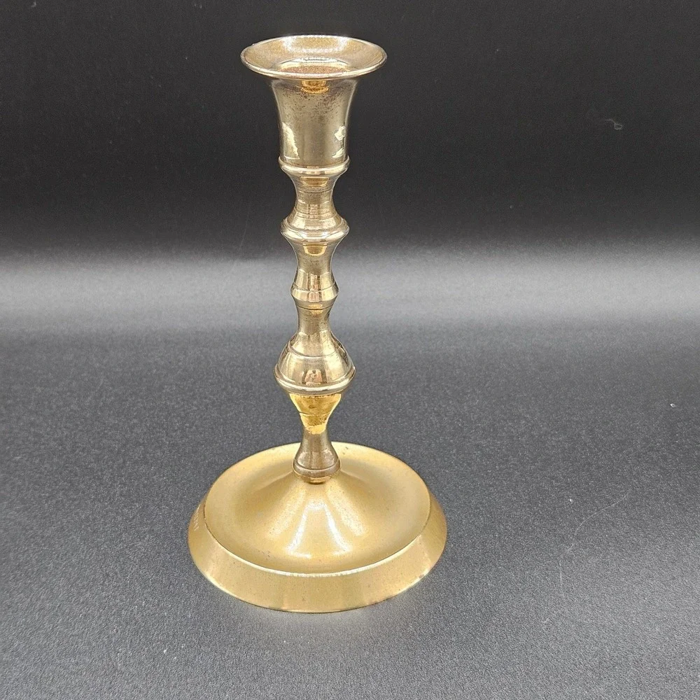 Vintage Brass Candlestick Holder 6.5 Inch Traditional Spindle Taper Stand Gold
